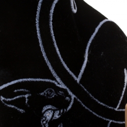 Pre Owned Valentino Black Velvet Panther Motif Block Heel Ankle Boots Size 39.5