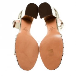 Pre Owned Valentino Metallic Gold Leather Soul Rockstud Ankle Strap Block Heel Sandals Size 39