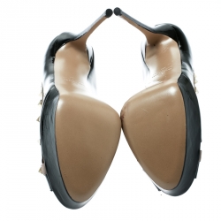 Pre Owned Valentino Black Patent Leather Rockstud Crisscross Peep Toe Platform Pumps Size 40