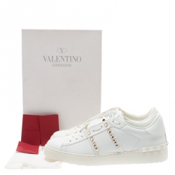 Pre Owned Valentino White Leather Rockstud Untitled Low Top Sneakers Size 41