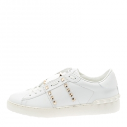 Pre Owned Valentino White Leather Rockstud Untitled Low Top Sneakers Size 41