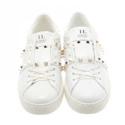 Pre Owned Valentino White Leather Rockstud Untitled Low Top Sneakers Size 41