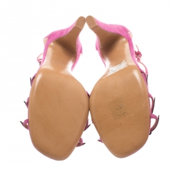 Pre Owned Valentino Pink Suede And Leather Love Blade T Strap Sandals Size 36