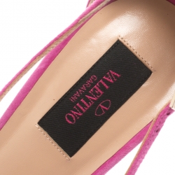 Pre Owned Valentino Pink Suede And Leather Love Blade T Strap Sandals Size 36