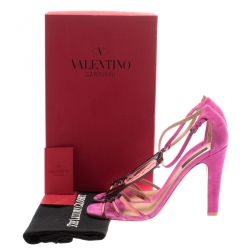 Pre Owned Valentino Pink Suede And Leather Love Blade T Strap Sandals Size 36