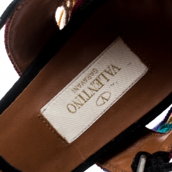 Pre Owned Valentino Black Suede Rolling Rockstud Embroidered Fringed Ankle Strap Open Toe Sandals Size 41