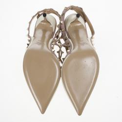 Pre Owned Valentino Ivory Leather Rockstud Sandals Size 39.5