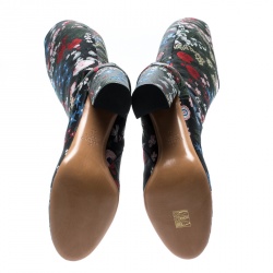 Pre Owned Valentino Black Spring Garden Brocade Knee Length Boots Size 38