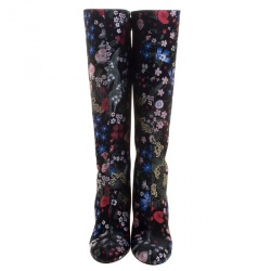 Pre Owned Valentino Black Spring Garden Brocade Knee Length Boots Size 38