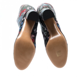 Pre Owned Valentino Black Spring Garden Brocade Knee Length Boots Size 40