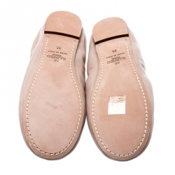 Pre Owned Valentino Beige Leather Rockstud Bow Detail Ballet Flats Size 35