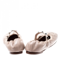 Pre Owned Valentino Beige Leather Rockstud Bow Detail Ballet Flats Size 35