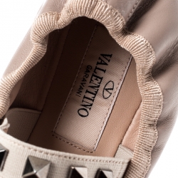Pre Owned Valentino Beige Leather Rockstud Bow Detail Ballet Flats Size 35