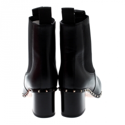 Pre Owned Valentino Black Leather Block Heel Ankle Boots Size 38