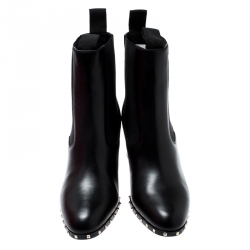 Pre Owned Valentino Black Leather Block Heel Ankle Boots Size 38