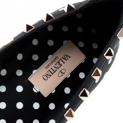 Pre Owned Valentino Nero-Bianco/Nero Leather Polka Dot Rockstud Ballet Flats Size 39