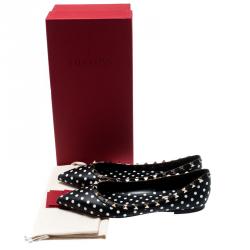 Pre Owned Valentino Nero-Bianco/Nero Leather Polka Dot Rockstud Ballet Flats Size 39