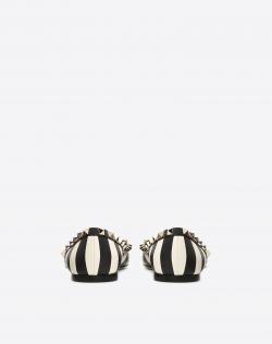 Pre Owned Valentino Light Ivory/Nero Leather Striped Rockstud Ballet Flats Size 38