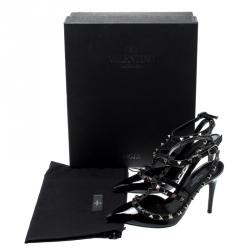 Pre Owned Valentino Black Patent Leather Rockstud Ankle Strap Sandals Size 35.5