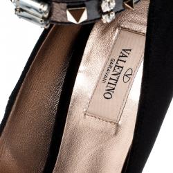 Pre Owned Valentino Black Suede Ankle Strap Pointed Toe Pumps Size 40
