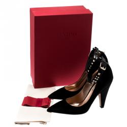 Pre Owned Valentino Black Suede Ankle Strap Pointed Toe Pumps Size 40