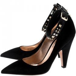 Pre Owned Valentino Black Suede Ankle Strap Pointed Toe Pumps Size 40
