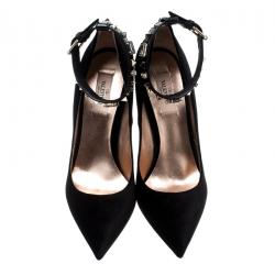 Pre Owned Valentino Black Suede Ankle Strap Pointed Toe Pumps Size 40