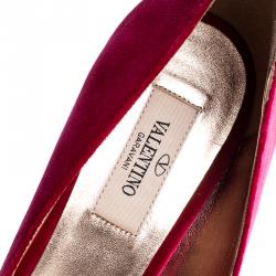 مملوكة مسبقًا Valentino Disco Pink/Nero/Al Campione Velvet Court With Embroidered Ankle Wrap Pointed Toe Pumps Size 40