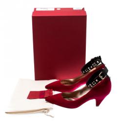 مملوكة مسبقًا Valentino Disco Pink/Nero/Al Campione Velvet Court With Embroidered Ankle Wrap Pointed Toe Pumps Size 40