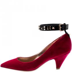 مملوكة مسبقًا Valentino Disco Pink/Nero/Al Campione Velvet Court With Embroidered Ankle Wrap Pointed Toe Pumps Size 40