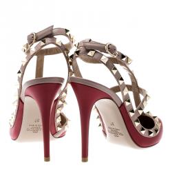 مملوكة مسبقًا Valentino Rosso V./Poudre Leather Rockstud Ankle Strap Sandals Size 36.5
