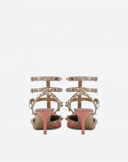 Pre Owned Valentino Tropical Sunrise/Poudre Patent Leather Rockstud Ankle Strap Sandals Size 39.5