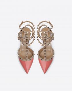 Pre Owned Valentino Tropical Sunrise/Poudre Patent Leather Rockstud Ankle Strap Sandals Size 39.5