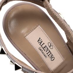 Pre Owned Valentino Sarcelle/Poudre Patent Leather Rockstud Ankle Strap Sandals Size 36