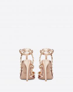 Pre Owned Valentino Poudre/Rame All-Over Sequin Court Rockstud Ankle Strap Sandals Size 36.5