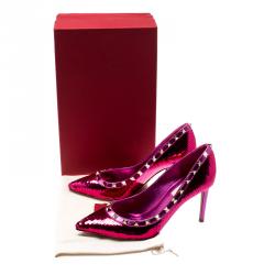 Pre Owned Valentino Pink Orchid All-Over Sequin Court Rockstud Pointed Toe Pumps Size 37.5