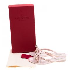Pre Owned Valentino Water Rose Rubber Bow Detail Rockstud Flip Flops Size 37