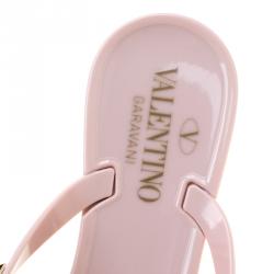 Pre Owned Valentino Water Rose Rubber Bow Detail Rockstud Flip Flops Size 37