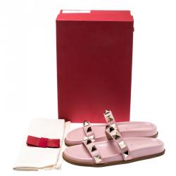 Pre Owned Valentino Loto Rubber Rockstud Flat Slides Size 38