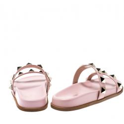 Pre Owned Valentino Loto Rubber Rockstud Flat Slides Size 38