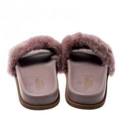 Pre Owned Valentino Dark Poudre Nappa Leather Mink Microstud Flat Slides Size 37