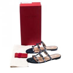 Pre Owned Valentino Sapphire/Marine Suede Rockstud Flat Slides Size 38