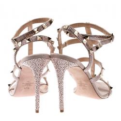 Pre Owned Valentino Vintage Rose/Poudre Suede Crystal Embellished Rockstud Gladiator Sandals Size 38