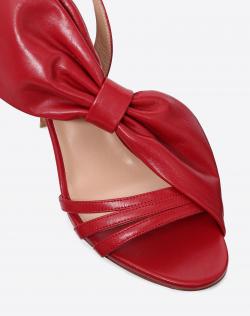 Pre Owned Valentino Rosso Leather Bow Detail Slingback Sandals Size 36.5