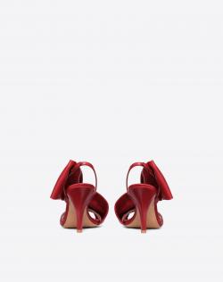Pre Owned Valentino Rosso Leather Bow Detail Slingback Sandals Size 36.5
