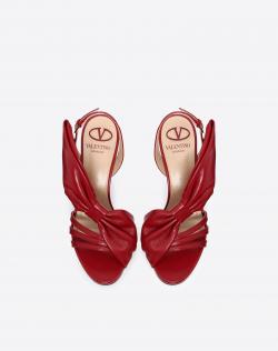 Pre Owned Valentino Rosso Leather Bow Detail Slingback Sandals Size 36.5