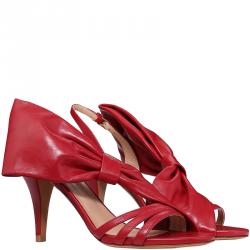 Pre Owned Valentino Rosso Leather Bow Detail Slingback Sandals Size 36.5