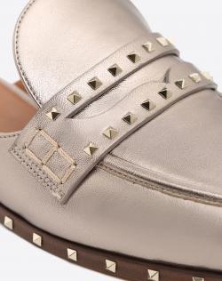 Pre Owned Valentino Argento Vintage Nappa Leather Soul Rockstud Flat Mules Size 38