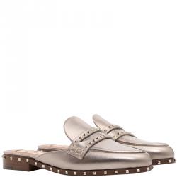 Pre Owned Valentino Argento Vintage Nappa Leather Soul Rockstud Flat Mules Size 38