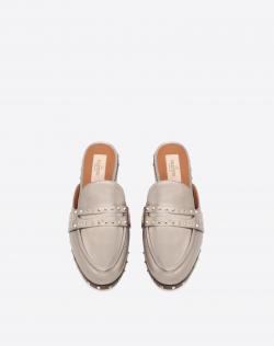 Pre Owned Valentino Argento Vintage Nappa Leather Soul Rockstud Flat Mules Size 38